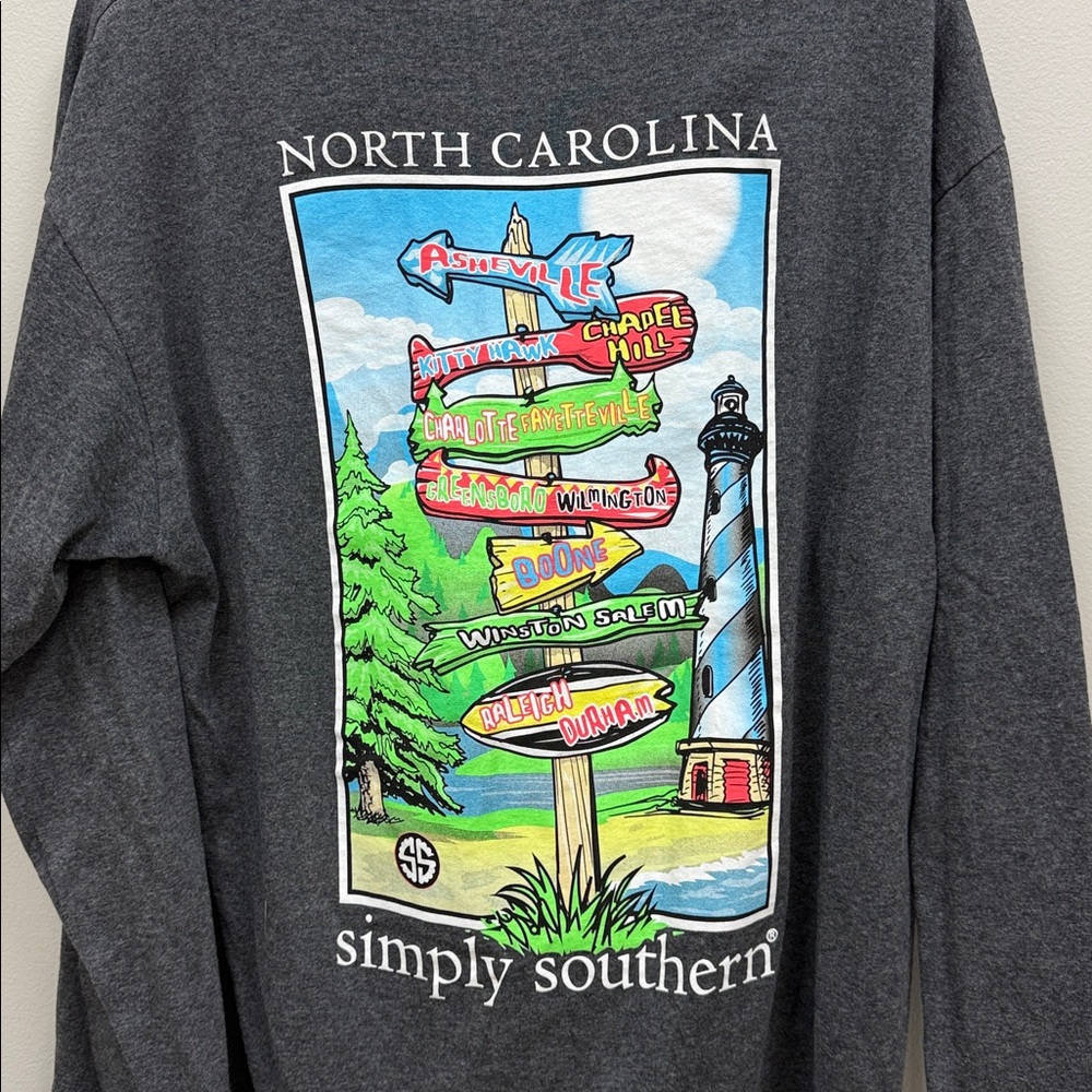 Simply Southern Men's Charcoal Long Sleeve Tee North Carolina Sz Large! - Picture 5 of 5